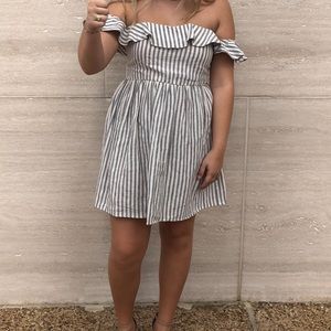 Grey striped smocked dress size large